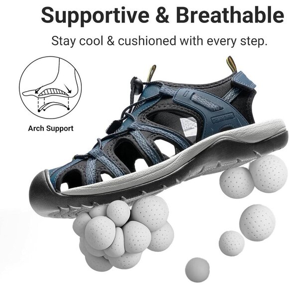 Hiking Sandals Men\'s Dark Blue Athletic Cushioned Closed Toe Fisherman Shoes